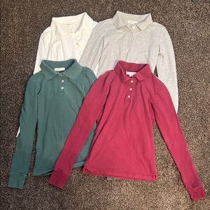 4 Aeropostale Uniform Polo Shirts Set - White, Gray, Green, Red